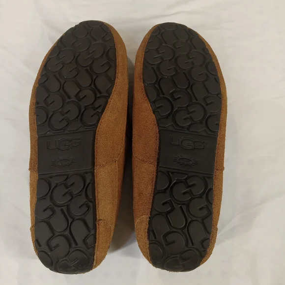 Ugg Alder Slipper Men US 10 Brown Suede Leather Moccasin Slip On Sheepskin Lined - Picture 5 of 11